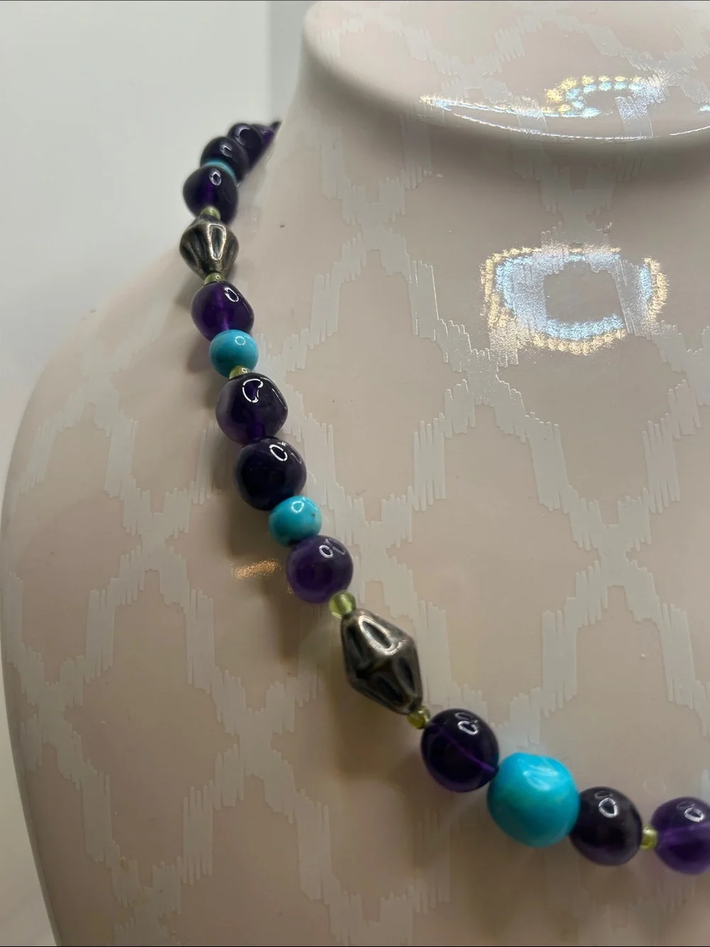 Carolyn Pollack Turquoise and Amethyst Beaded Necklace with Sterling Accents - Picture 3 of 12